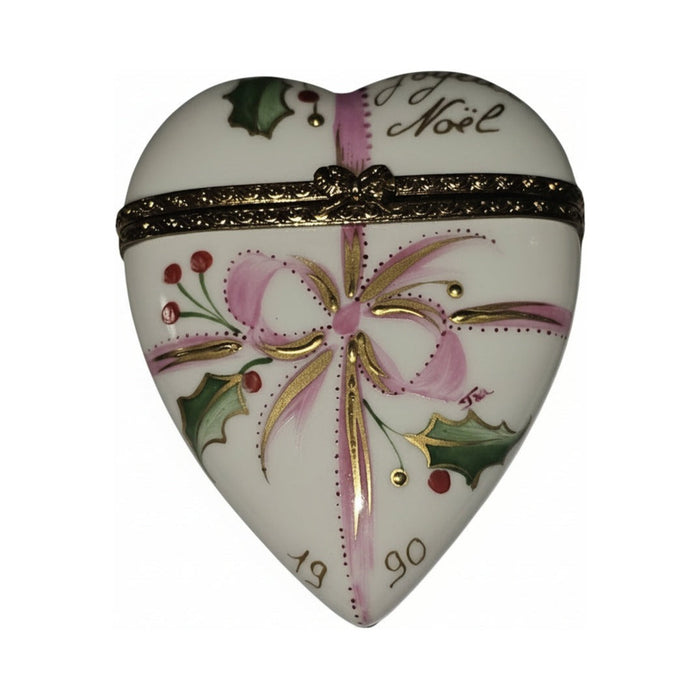 Collectible 1990 Joyeux Noel Christmas Heart Limoges box with artisan brushwork