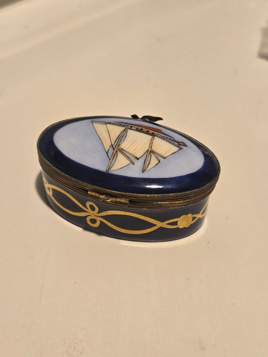 Sailboat on Oval Limoges Box Nautical