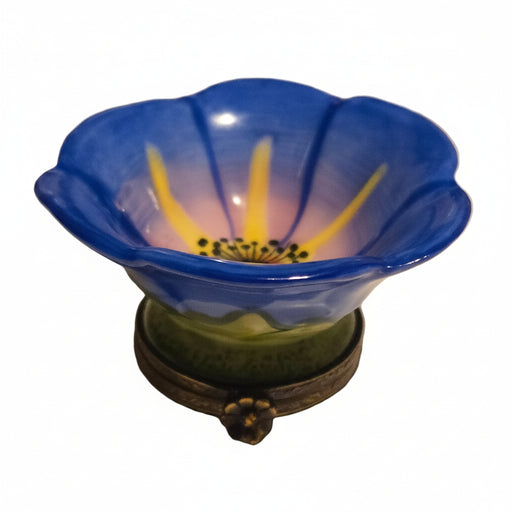 Large Blue Open Flower w Bee Authentic Limoges Box
