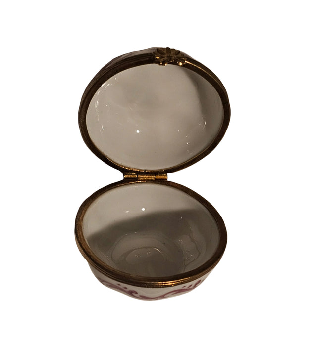 Apple Shape W Flowers Porcelain Limoges Trinket Box )
