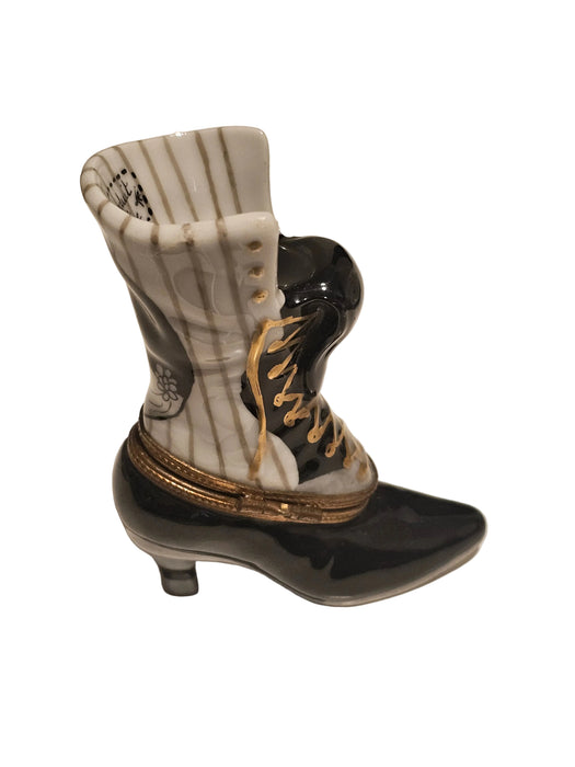White Black Striped Victorian Boot Authentic Limoges Box