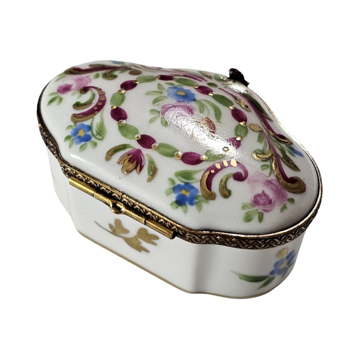 Shaped with Pink Flowers Limoges box painted by hand in Limoges, France, a gift to treasure