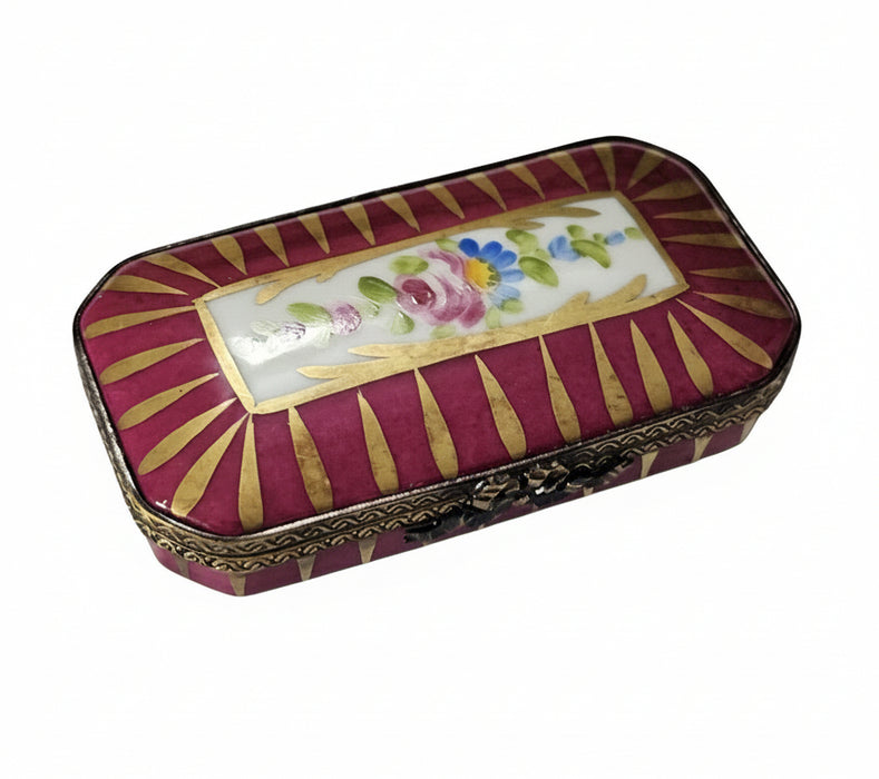 Red Gold Striped Flat Rectangle Limoges Box for Elegant Gifting