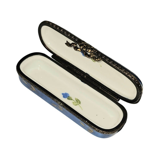 Fine French craftsmanship on the Blue Long Floral Rectangle Limoges box, painted by hand