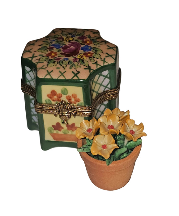 Hexagon Orange W Flower Basket Limoges Box for Collectors
