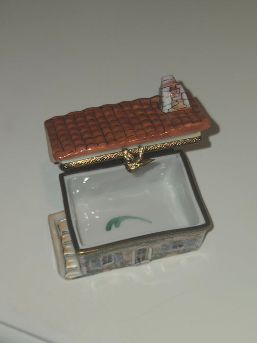 Beige House w Red Roof Limoges Box Cottage Home Gift )