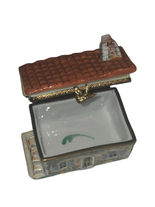 Beige House w Red Roof Limoges Box Cottage Home Gift ) Authentic Limoges Box