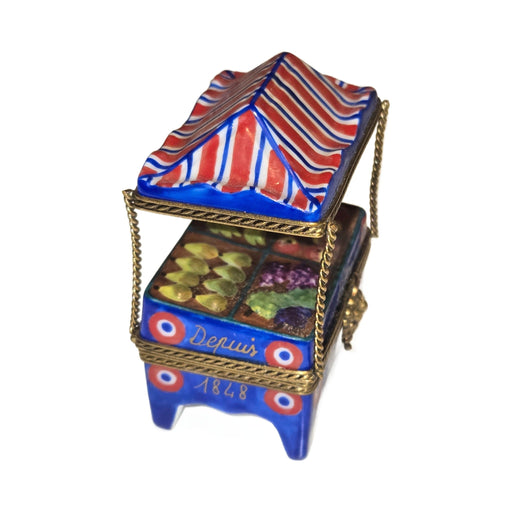 Artisan-painted Blue Fruit Stand Limoges box from France, a cherished collectible