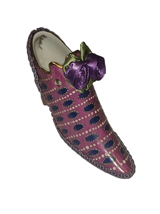 Pink Purple French Shoe Box Figurine Authentic Limoges Box
