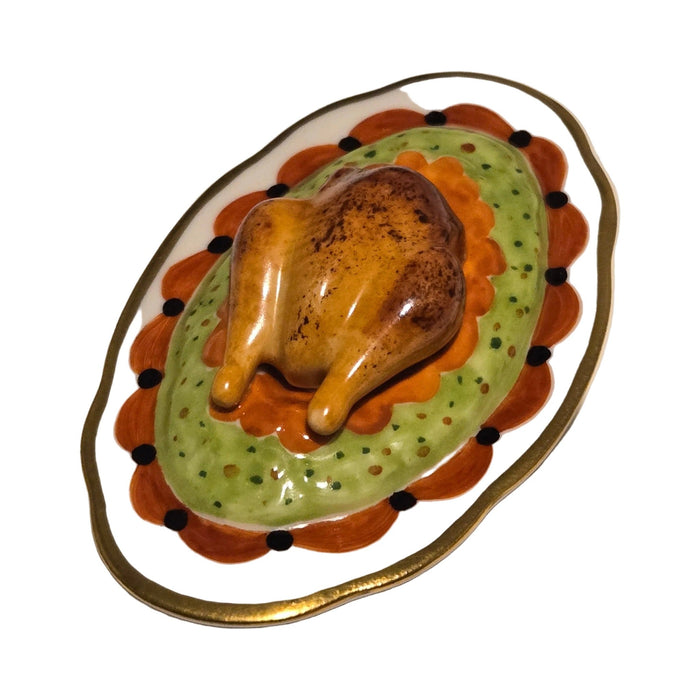 Treasured French collectible: Turkey on Platter Thanksgiving Limoges box, painted by hand
