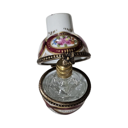 Fine art lovers will admire this Single Maroon White Perfume Limoges box