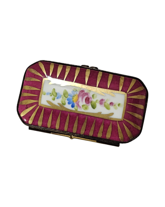 Red Gold Striped Flat Rectangle Limoges Box for Elegant Gifting