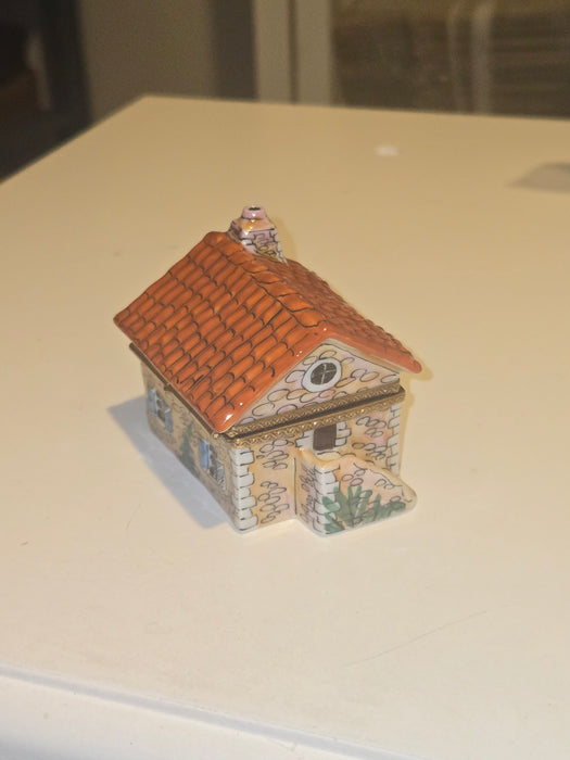 Beige House w Red Roof Limoges Box Cottage Home Gift )