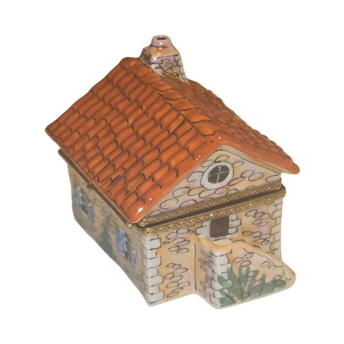 Every brushstroke by hand on the Beige House with Red Roof Cottage Limoges box from France