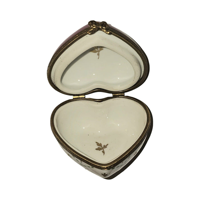 Artisan-painted Pink Flower Gold on Heart Limoges box from France, a cherished collectible