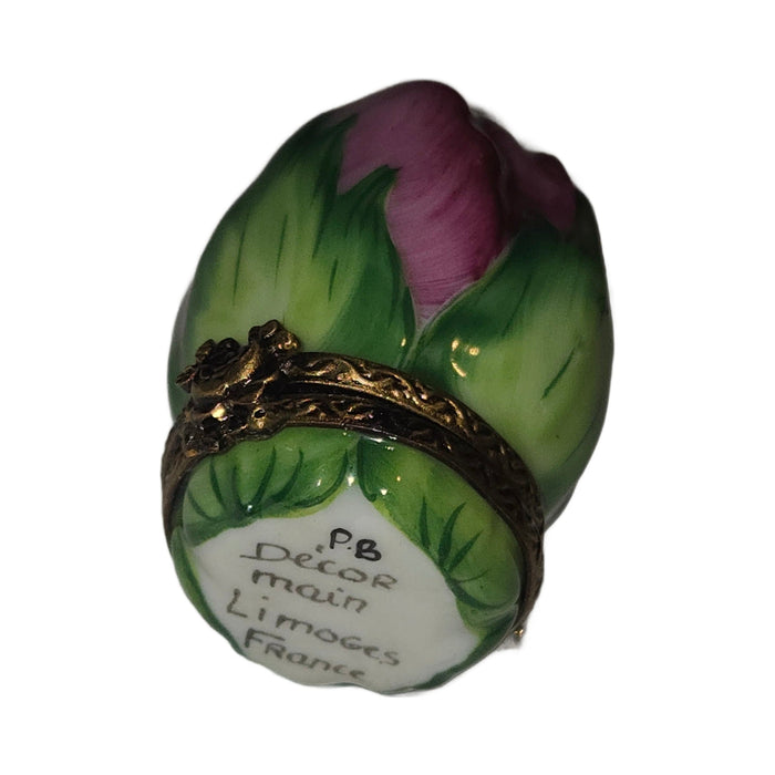 Collectible Small Rose Bud Stem Limoges box with artisan brushwork