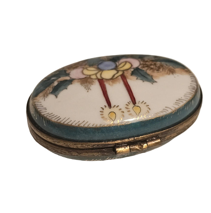 Christmas Oval Candles w Holly Limoges Box