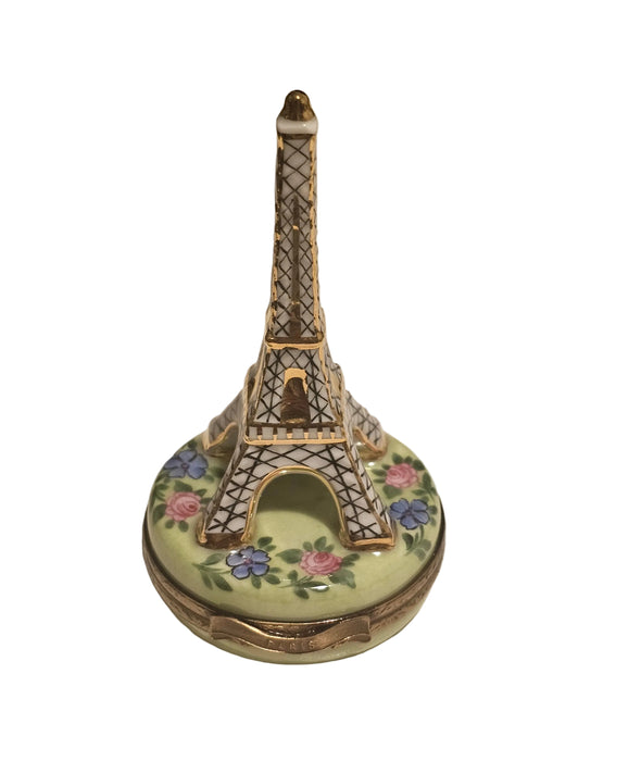 White Eiffel Tower w Flowers Limoges Box