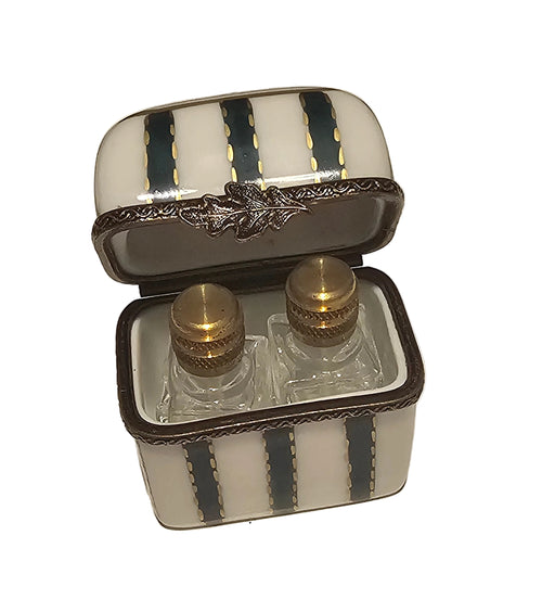 Green Striped w Flowers Double Perfume Authentic Limoges Box