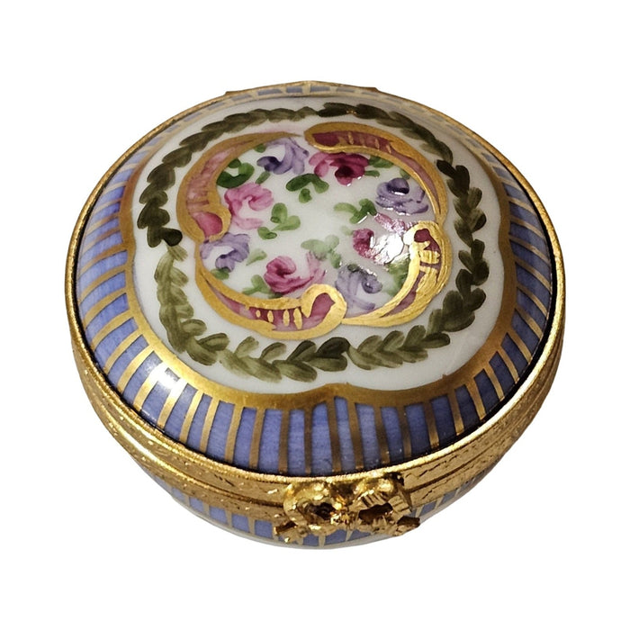 Hand-painted Round Periwinkle with Flowers Limoges box, French artistry for lovers of fine art