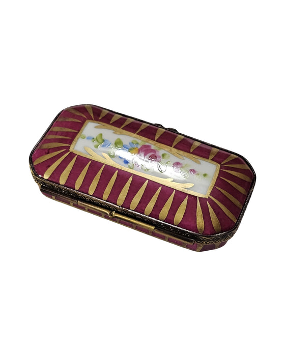 Red Gold Striped Flat Rectangle Limoges Box for Elegant Gifting