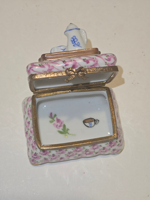 Pink Flowered Foot Stool w Tea