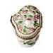 Painted details on the Madame Pompadour Shaped Pink Flowers Main Limoges box, French art in miniature