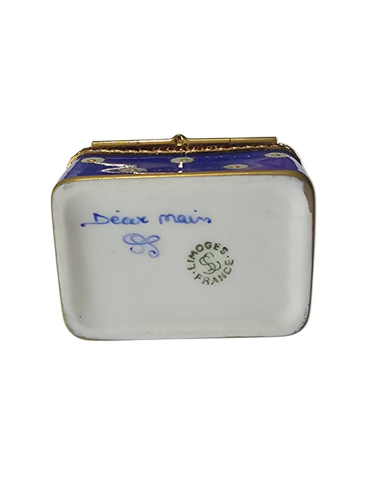 Dark Blue Floral Decor Dot Trunk Box w Hand Painted Gold