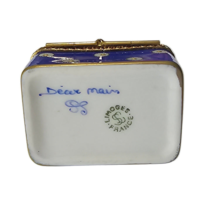 Fine art lovers will admire this Dark Blue Chest with Flowers Gold Limoges box