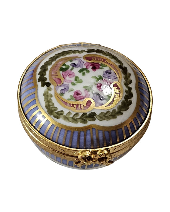 Small Periwinkle Stripes and Roses Round Box for Collectors