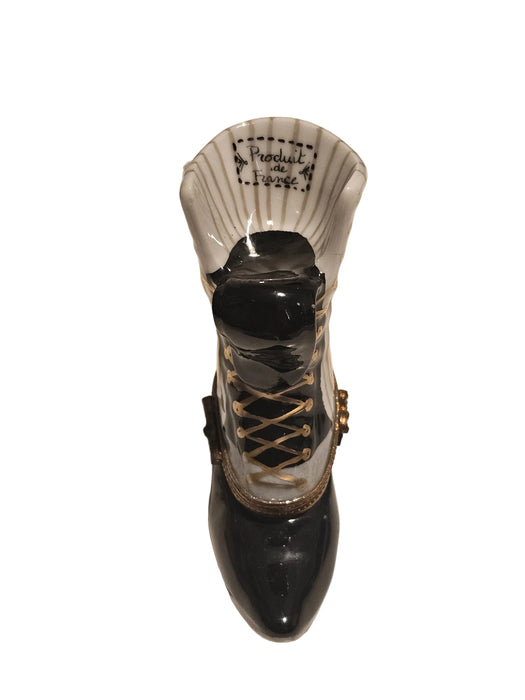 White Black Striped Victorian Boot Authentic Limoges Box