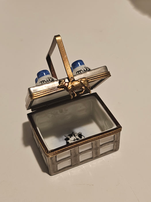 Bottles of Milk Blue Lid Limoges Box Figurine