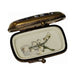 Painted details on the Forget me not flowers on rectangle Limoges box, French art in miniature