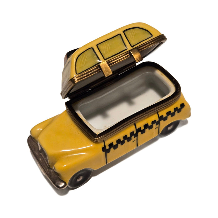 Collectible Yellow Taxi Limoges box with artisan brushwork