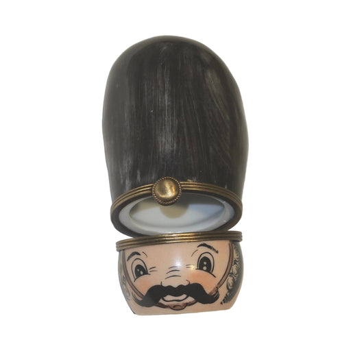 Painted details on the Soldier Guard Head Limoges box, French art in miniature