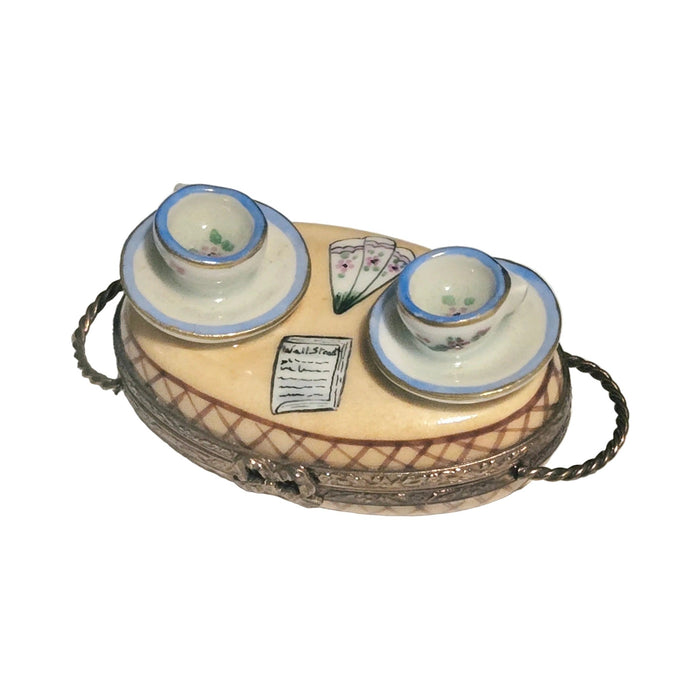 Artisan-painted Tea Time for Two with Teacups Limoges box from France, a cherished collectible