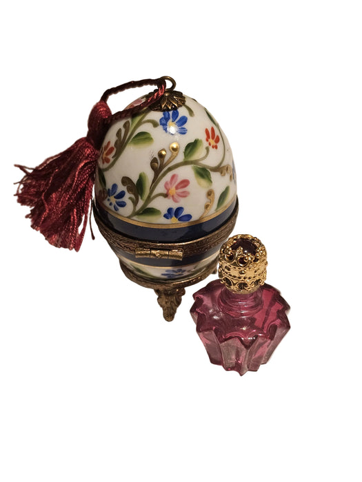 Blue Perfume Egg w Flowers on Stand