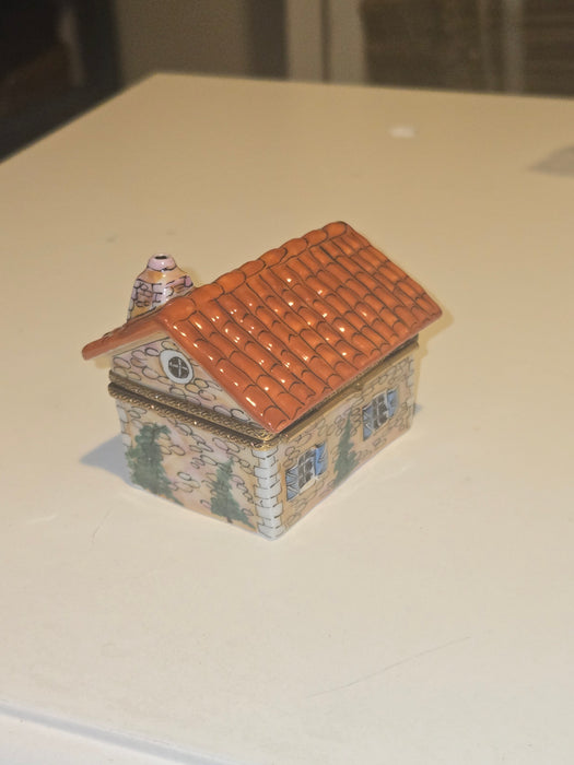 Beige House w Red Roof Limoges Box Cottage Home Gift )