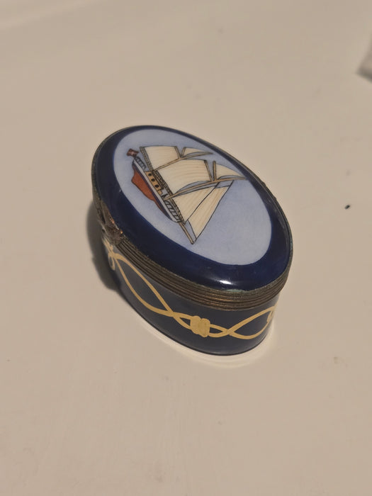 Sailboat on Oval Limoges Box Nautical