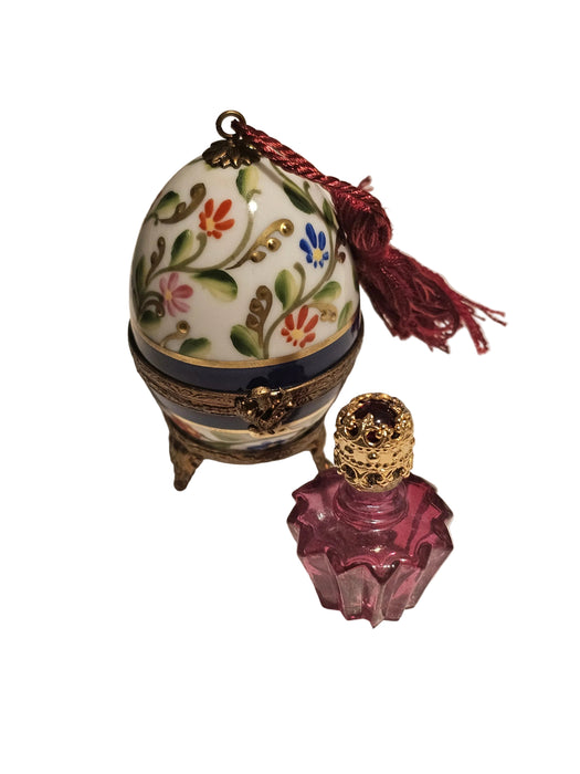 Blue Perfume Egg w Flowers on Stand