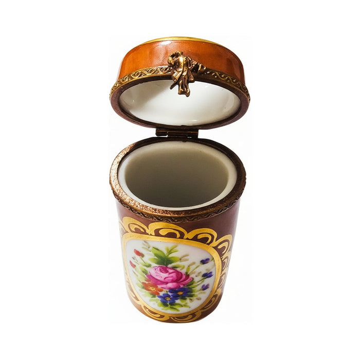 Long Cyndrical Brown Limoges box, an heirloom-quality piece for collectors