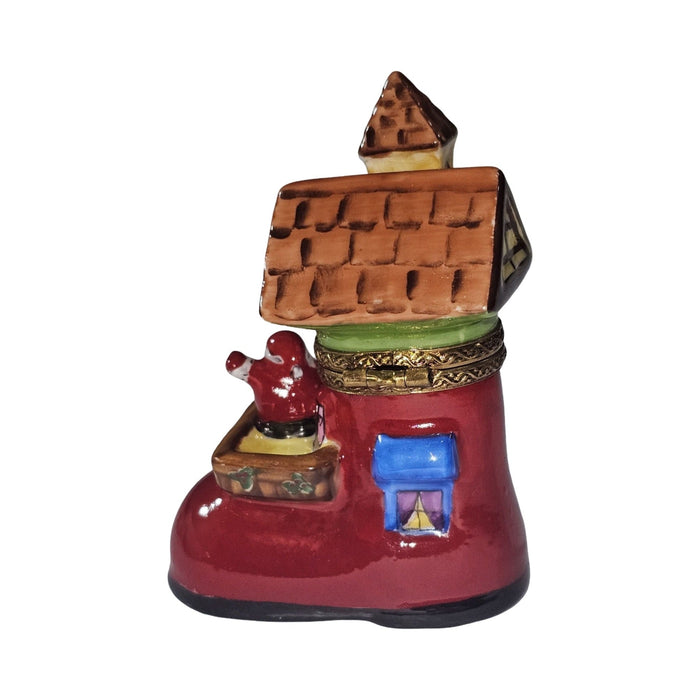 Treasured French collectible: Santa's Workshop Boot Limoges box, painted by hand