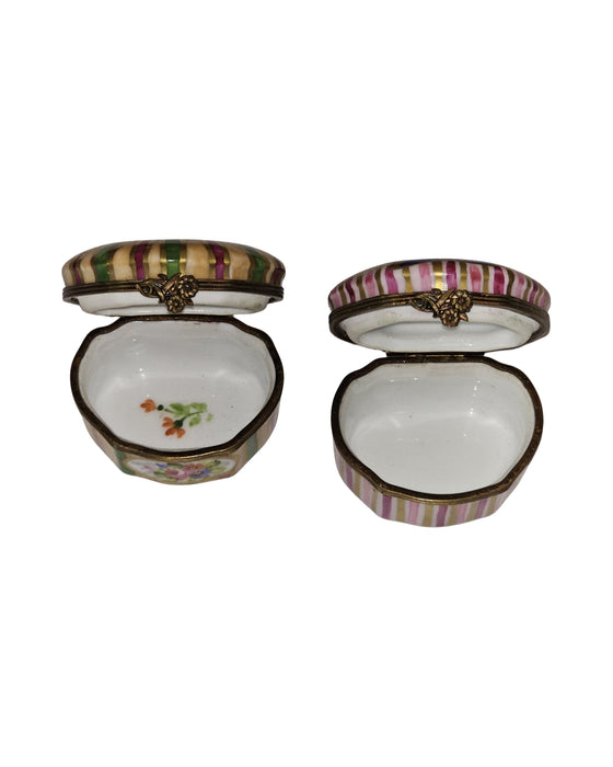 Pink Striped w Roses Limoges Box - Not Signed Made by GR