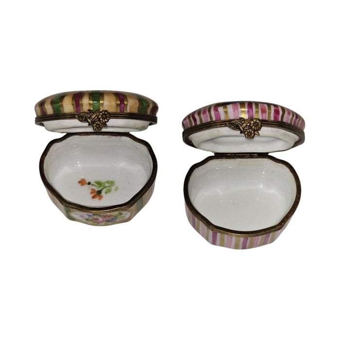 Hand-painted Pink Striped Shaped with Flowers GR Limoges box, French artistry for lovers of fine art
