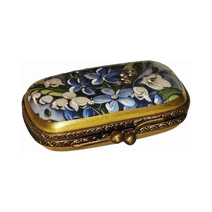 Artisan-painted Forget me not flowers on rectangle Limoges box from France, a cherished collectible