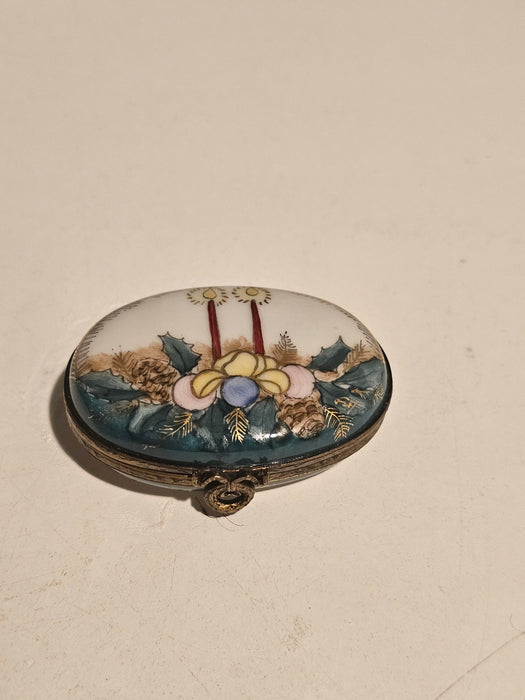 Christmas Oval Candles w Holly Limoges Box