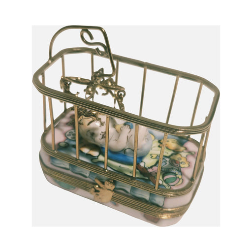 Genuine Rochard Baby in Playpen Limoges box painted by hand in France, from Limoges Boutique