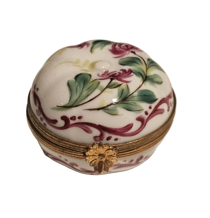 Apple Shape W Flowers Porcelain Limoges Trinket Box )