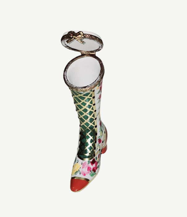 Victorian Boot for Elegant Homes Porcelain Limoges Shoe hat French Trinket Box
