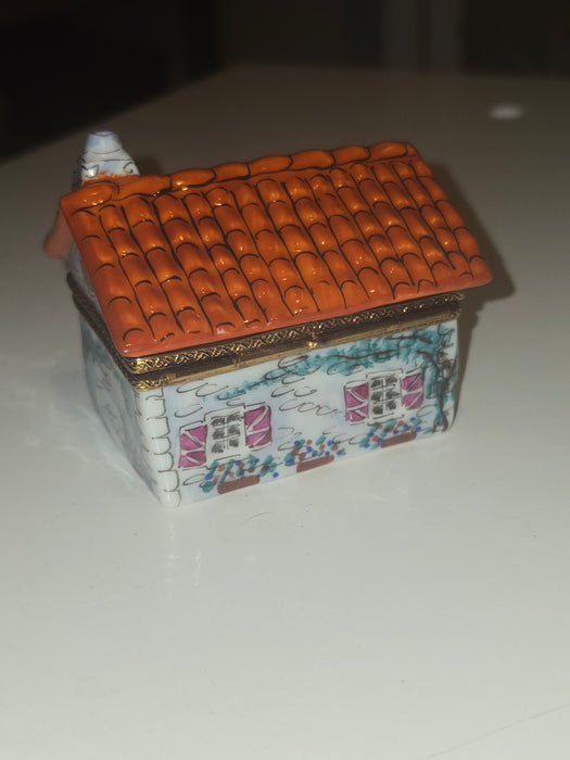 White House w Red Roof Limoges Box | Cottage Home Gift